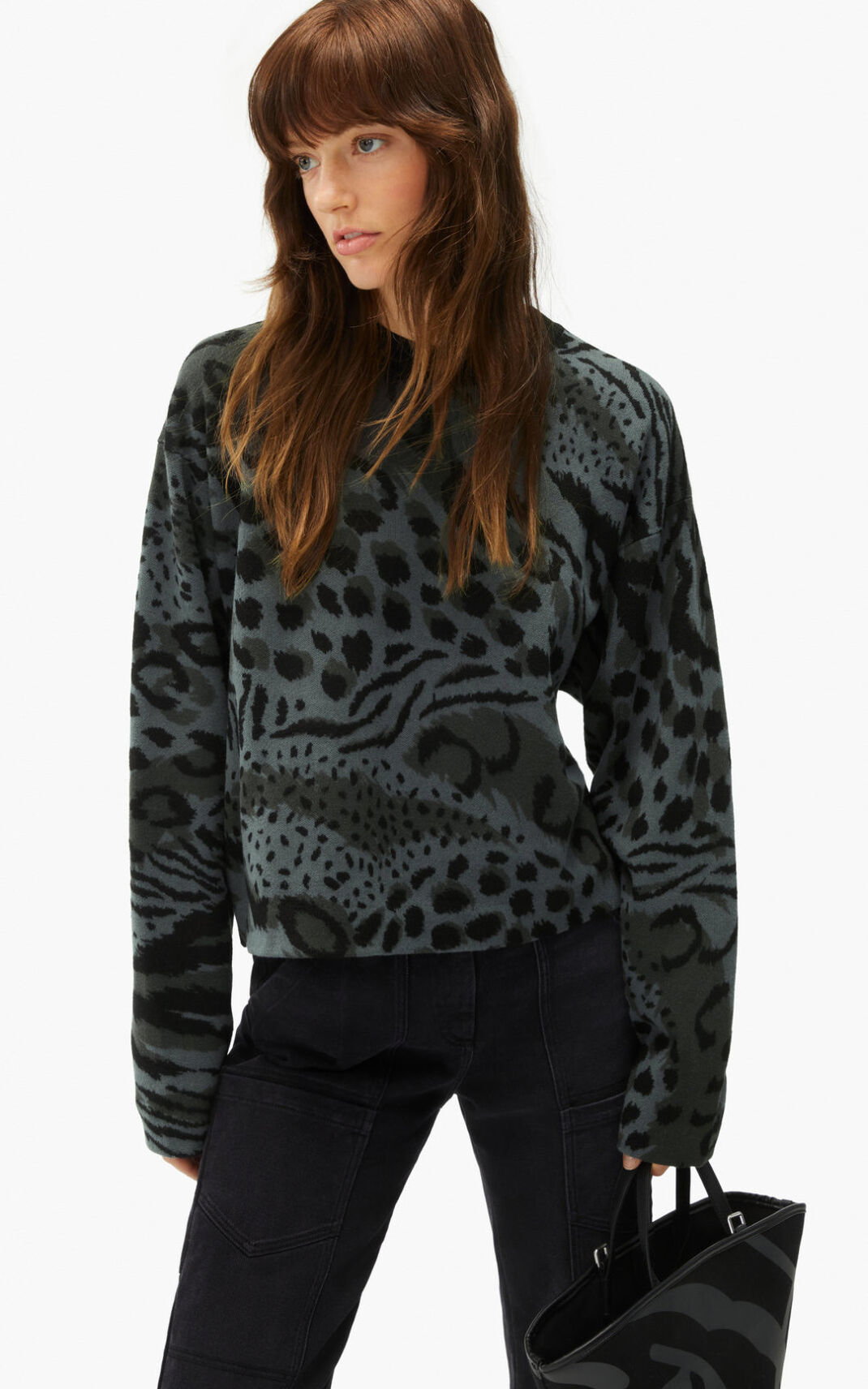 Kenzo Archive Leopard merino wool πουλόβερ γυναικεια γκρι | GR624671